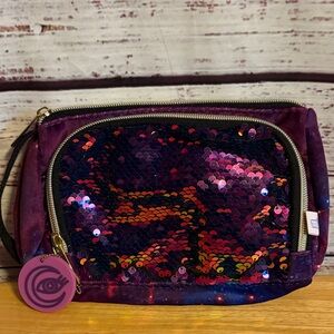 Sequin and Galaxy Print Cosmetic Bag
